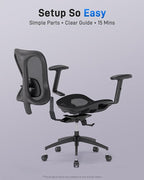 Ergonomic Office Desk Chair, Comfortable Computer Gaming Chair, Breathable Mesh Back & Seat, Adjustable Armrest, Lumbar Support, Butterfly Design for Home Office (Black)