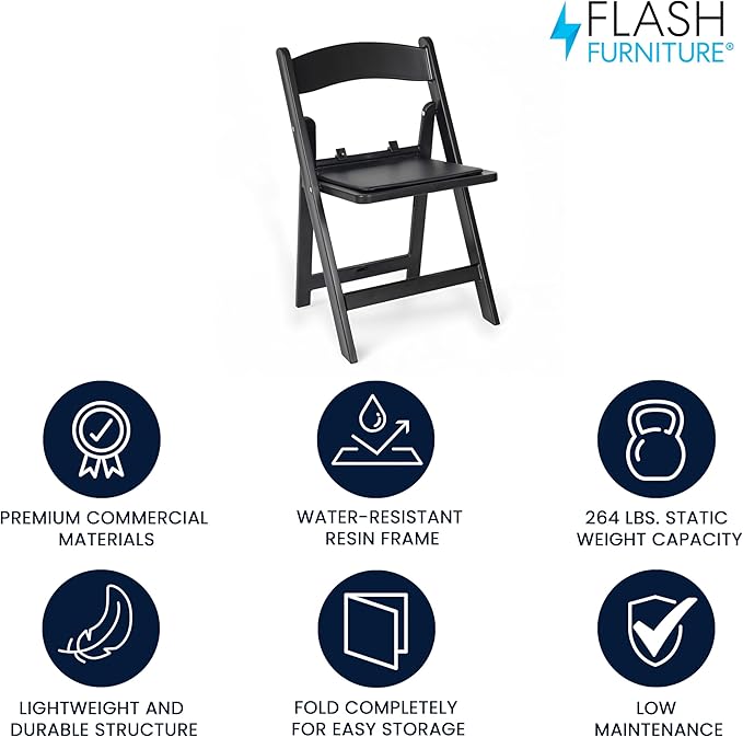 Flash Furniture Hercules Kids Black Resin Folding Chair with Black Vinyl Padded Seat