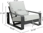 Christopher Knight Home Aspen Outdoor Aluminum Club Chair, Durable Aluminum Lounge Chair, Armchair with Cushions, Metal Accent Chair, Tilt Backrest Recliner for Backyard, Garden, Balcony, Black+Grey