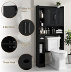 Vabches Over The Toilet Storage Cabinet, Farmhouse Storage Cabinet Over Toilet with Barn Door, Home Space-Saving Toilet Rack, for Bathroom, Restroom, Laundry（Black）.