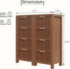 Modern 8-Drawer Solid Wood Dresser with Fluted Front & Gold Handles, Multifunctional Tall Storage Chest, for Hallway, Entryway, Walnut X2
