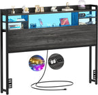 Aheaplus Headboard for Full Size Bed with Storage, Headboards with LED Light, Power Outlets, USB Ports Full Size Head Board, Wood headboard Only Sturdy and Stable Headboards, Modern, Black Oak