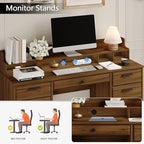 Executive Desk with File Drawers,Computer Desk with Storage,58 Inch Home Office Desk with Storage Cabinet for Bedroom, Rustic Brown