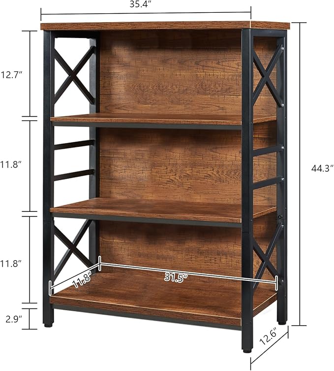 HOMBAZAAR Book Shelf,4 Tier Short Bookshelf with Metal Frame and Backboard,Rustic Brown Deep Bookcase with Engineered Wood Shelves,Shelf Bookcase for Living Room,Bedroom and Office