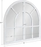 Kate and Laurel Boldmere Modern Farmhouse Wide Windowpane Arched Mirror; 30 x 29; White; Decorative Vintage Inspired Window Mirror for Farmhouse Wall Decor