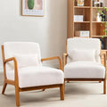Accent Chair Mid Century Modern Chair Sherpa Fabric Living Room Chairs with Solid Wood Frame Comfy Upholstered and Lumbar Pillow Reading Side Chair Easy Assembly for Bedroom (2, White)