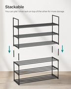 SONGMICS Shoe Rack, 3-Tier Shoe Organizer, Metal Storage Shelf, Upright or Upside Down, for 16-20 Pairs, Stackable, for Entryway, 11.8 x 36.2 x 21.7 Inches, Black ULSA303B02