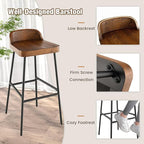 COSTWAY Bar Stool Set of 4, 29'' Industrial Pub Stool with Low Backrest and Footrest, Metal Legs, Breakfast Counter Height Chair for Island Living Room Kitchen Bar, Rustic Brown & Black