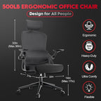 Ergonomic Office Chair - 400LB Comfy Desk Chairs with Adjustable Headrest and Lumbar Back Support, Mesh Computer Chairs with Wheels and Arms for Home Office, Study, Bedroom and Dorm (01black)