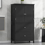 Polibi 43.3" H Storage Cabinet with 2 Doors, 2 Drawers, Adjustable Shelf, Wooden Linen Cabinet for Bathroom, Office, Kitchen, Black