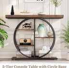 41.3" Console Table for Entryway, Industrial Hallway Sofa Table with Storage Shelves, Narrow Accent Decor Living Room Furniture with Circle Base for Foyer, Entrance, Rustic Brown