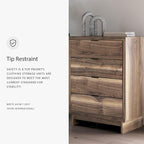 Signature Design by Ashley Darcalli Mid-Century Modern 4-Drawer Chest with Easy Glide and Safety Stop for Bedroom, Light Brown