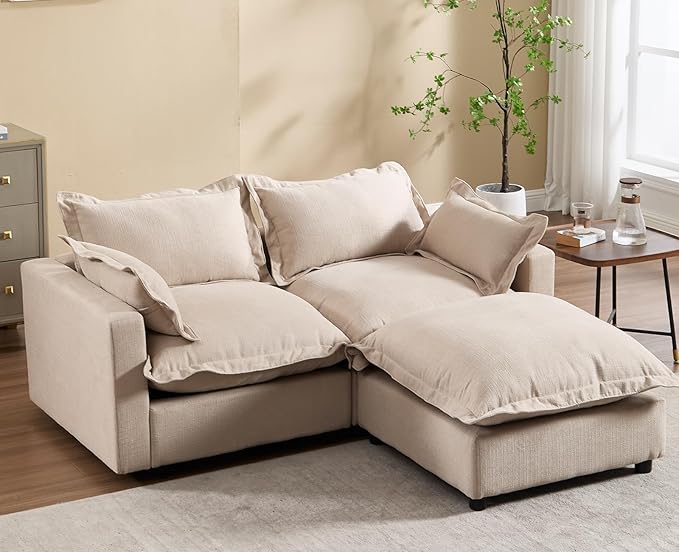 chairus 68" Love Seat Sofa with Ottoman Upholstered Linen Deep Seat Couch with Pillow Modular Oversized Couch Sleeper for Living Room, Bedroom, Reception Room, Apartment, 2-Seater/Oatmeal