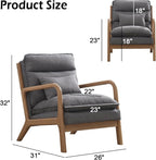 INZOY Mid Century Modern Accent Chair with Wood Frame, Upholstered Reading Armchair with Waist Cushion, Double Padded Accent Chair, Side Chair for Living Room Bedroom Office, Easy Assembly, Grey