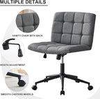 Furnimart Criss Cross Desk Char Wide Seat with Wheels, 360° Swivel Cross Legged Desk Chair Thick Cushion, Comfy Armless Home Office Chair for Bedroom, Vanity, Sturdy (Linen Gray)