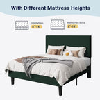 Allewie Full Size Upholstered Bed Frame with Vertical Channel Tufted Headboard, Soft Corduroy Fabric Platform Bed, Strong Wooden Slats Support, Easy Assembly, No Box Spring Needed, Dark Green