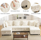 133" Modular Sectional Sofa, Comfy Cloud Couch Sectional Sofa with Large Storage, Chenille Sofa Sleeper Deep Seat Sofa with Throw Pillows for Living Room, U Shaped Sofa, White