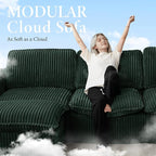 110'' Boneless Modular Cloud Couch for Living Room, Comfy Cloud Modular Sectional Couch with Ottoman, Convertible L Shaped Couches for Apartment, Dorm, No Assembly Required, Green Corduroy