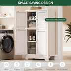 Bathroom Floor Storage Cabinet,Metal Accent Sideboard with 4 Doors and 2 Adjustable Shelves, Freestanding Bathroom Cabinets White Storage Organizer for Kitchen Pantry,Living Room,Hallway