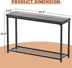 47" Console Table with Storage, 2 Tier Narrow Entryway Table, Sofa Table with Mesh Shelves, Console Tables for Living Room, Bedroom, Hallway, Entryway, Foyer, Oak Grey