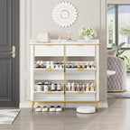 Fluted Shoe Cabinet Storage, Freestanding Hidden Shoe Organizer with 4 Flip Drawers & 2 Drawers, Wood Narrow Shoe Rack Cabinet with Adjustable Shelves for Entryway, Foyer, Hallway, White