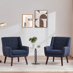 HUIMO Accent Chairs Set of 2,Upholstered Button-Tufted Linen Living Room Chairs,Mid Century Modern Armchair with Fabric,Comfy Arm Chairs for Club Living Room Reading Bedroom,Waiting Room Dark Blue