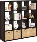 Furinno Cubicle Book Shelf, 16-Cube Thick Frame Bookshelf, Reversible Bookcase with Open Back, 14.6 x 57.8 x 58, for Living Room, Bedroom, Home Office, Black Dark Oak