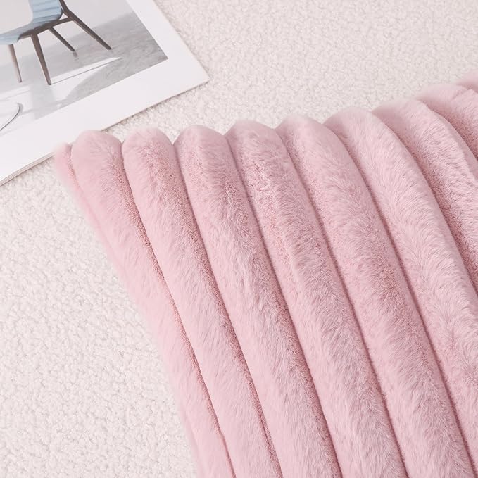 Pallene Faux Fur Plush Throw Pillow Covers 16x16 Set of 2, Luxury Soft Fluffy Striped Decorative Pillow Covers for Sofa, Couch, Living Room, Blush Pink
