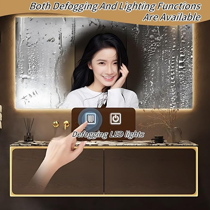 72IN Bathroom Vanity Set with a Single Sink - Embedded Sensor Light Strip & Large Capacity Floating Cabinet | Modern Bathroom Vanities with Defogging Mirror Surface & LED Lighting (Mirror)