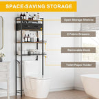 Over Toilet Bathroom Organizer with 2 Storage Cubes, 4-Tier Adjustable Metal Toilet Storage Shelves for Towels, Toilet Paper, Toiletries, Easy Assembly Freestanding Small Space Saver