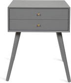 Kate and Laurel Finco Midcentury Modern Style Side Table with 2 Drawers, Gray Finish with Brass Hardware