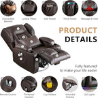 Power Swivel Rocker Recliner Chairs, Electric Wall Hugger Reclining Sofa with Massage & Heat, Comfy Theater Seating Single Sofa with LED Light/USB/Type-C Ports (Leather Brown, Single Chair)