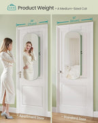 SONGMICS Jewelry Organizer, LED Jewelry Cabinet Wall/Door Mounted, Lockable Rounded Wide Mirror with Storage, Christmas Gift 3.9 x 16.5 x 42.5 Inches, Laurel Green Surface with Cream White Lining