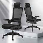 CLATINA Ergonomic High Swivel Executive Chair with Adjustable Height Head 3D Arm Rest Lumbar Support and Upholstered Back for Home Office Black Mesh/High Back