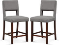 COSTWAY Bar Stools Set of 2, Linen 24.5 Inch Counter Height Chairs with Hollowed Backs, Rubber Wood Legs, Upholstered Barstools for Kitchen Island Home Bar Pub Dining Room, Grey