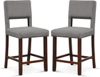 COSTWAY Bar Stools Set of 2, Linen 24.5 Inch Counter Height Chairs with Hollowed Backs, Rubber Wood Legs, Upholstered Barstools for Kitchen Island Home Bar Pub Dining Room, Grey