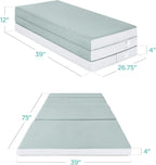 Best Choice Products 4in Portable Twin-Size Mattress, Tri-Fold Mattress for Camping, Guest, Toddler, Foam Plush w/Carry Case - Seafoam