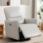 Power Swivel Recliner Chair, Faux Leather Glider Electric Rocking Chair for Adults. Nursery Rocker Single Sofa Chair with Lumbar Support for Living Room. Dual-Port Charging: Type-C&USB, Grey