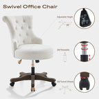 Home Office Chair Adjustable Height Swivel Chair with Wheels Linen Fabric Upholstered Computer Desk Chair with Wooden Legs Comfortable Armless Chair for Home Office Study Studio(Beige)