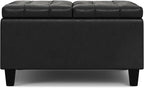 SIMPLIHOME Harrison 30 inch Wide Transitional Square Small Coffee Table Storage Ottoman in Distressed Black Vegan Faux Leather, Assembled, for The Living Room and Bedroom