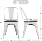 Yaheetech 18 Inch Classic Iron Metal Dining Chair with Wood Top/Seat Indoor-Outdoor Use Chic Bistro Cafe Side Barstool Bar Chair Distressed White, Set of 4
