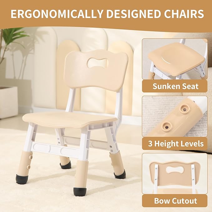 Toddler Table and 2 Chairs, Height-Adjustable Kids Table and Chairs Set, 31.5''L x 23.6''W Children Activity Table for Boys and Girls Aged 3-8