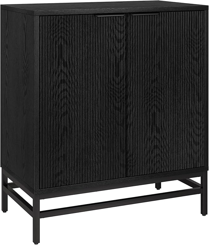 Henn&Hart 28" Fluted Wooden Accent Cabinet, Modern Ribbed Sideboard Buffet Cabinet with 2 Doors and an Adjustable Shelf for Living Room, Dining Room, Bedroom or Entryway, Black Grain