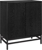 Henn&Hart 28" Fluted Wooden Accent Cabinet, Modern Ribbed Sideboard Buffet Cabinet with 2 Doors and an Adjustable Shelf for Living Room, Dining Room, Bedroom or Entryway, Black Grain