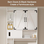 ChooChoo Over The Toilet Storage Cabinet, Farmhouse Bathroom Storage Cabinet with Sliding Door, Over Toilet Storage with Adjustable Shelves, Space-Saving, White