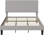 Allewie King Size Upholstered Bed Frame with Vertical Channel Tufted Headboard, Soft Corduroy Fabric Platform Bed, Strong Wooden Slats Support, Easy Assembly, No Box Spring Needed, Light Grey