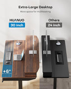 HUANUO 55 x 30 inch Electric Standing Desk with Wood Drawers, Adjustable Height Sit Stand Home Office Desk with Two Tiers, Ergonomic Adjustable Stand up Desk C-Clamp Monitor Mount Compatible, Walnut