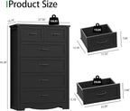 Dresser for Bedroom with 6 Drawers, 46" Tall Wood Chest of Drawers with Deep Drawers & Mental Handle, Modern Dresser TV Stand, Wooden Closet Storage Organizer for Living Room, Hallway, Entryway, Black