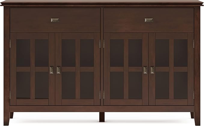 SIMPLIHOME Artisan Buffet - 60 inch Wide Solid Wood 4-Door Sideboard Buffet in Russet Brown, Transitional Storage Cabinet for Dining Room or Kitchen with Adjustable Shelves and Square Knobs
