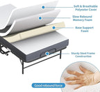 Folding Bed with Mattress for Adults, 75" x 38" Foldable Bed, Twin Size Metal Bed Frame with Wheels, Portable Rollaway Bed for Guest, Travel